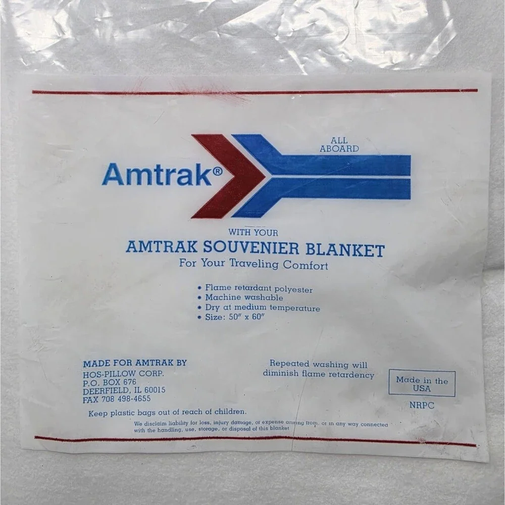 Vintage AMTRAK Souvenir Blanket All Aboard Railroad 50x60 FR Made In USA NEW